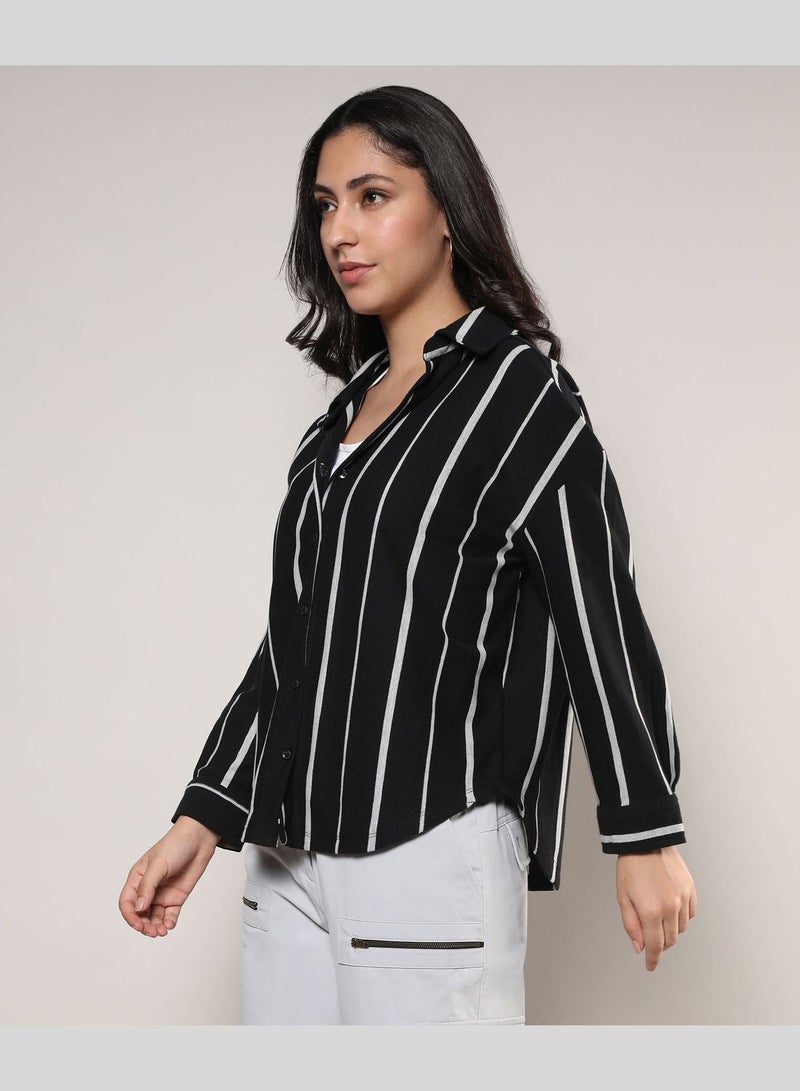 Striped Spread Collar Long Sleeve Shirt