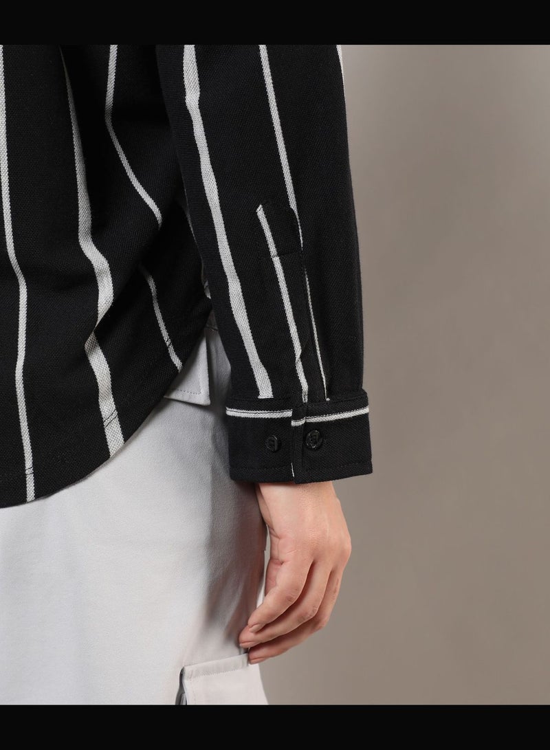 Striped Spread Collar Long Sleeve Shirt