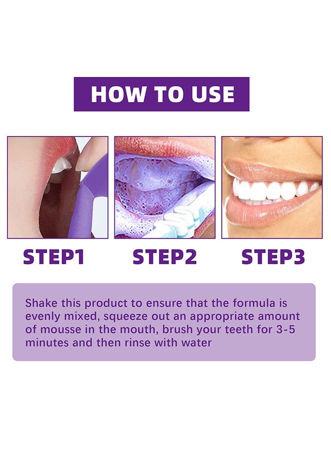 V34 Toothpaste -Teeth Whitening Mousse， Color Correcting Purple Toothpaste Mousse，Whitening Foam Toothpaste for Stain Removal，Teeth Cleaning and Care