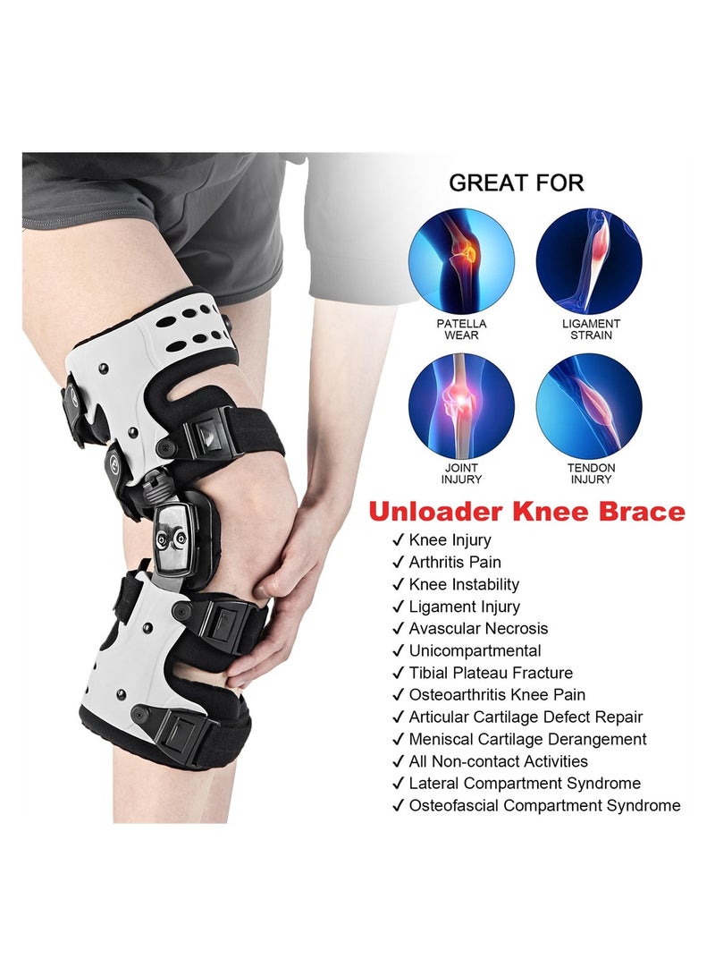 OA Unloader Knee Brace, Osteoarthritis Adjustable ROM Stabilizing Protection, Knee Brace for Osteoarthritis, Arthritis Pain, Cartilage Repair, Bone on Bone Knee Joint Pain (Right White)