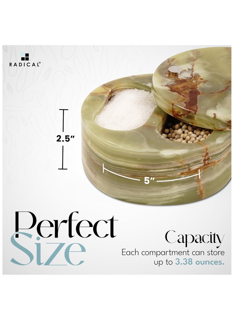 Radicaln Salt and Pepper Bowl green onyx Handmade Marble brown sugar keeper with Lid- Kitchen counter decor candy jar, spice jar, sugar container -Ideal kitchen storage box with two compartments