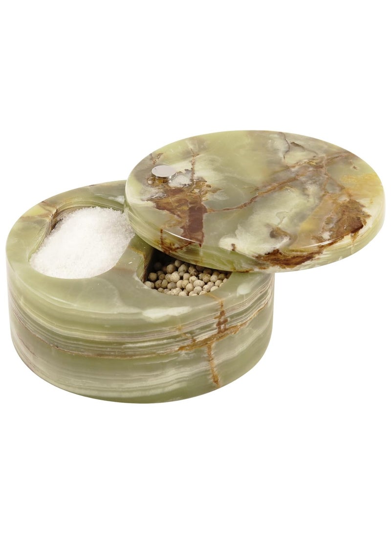 Radicaln Salt and Pepper Bowl green onyx Handmade Marble brown sugar keeper with Lid- Kitchen counter decor candy jar, spice jar, sugar container -Ideal kitchen storage box with two compartments