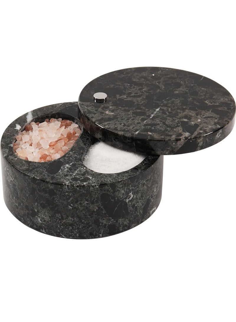 Radicaln Salt and Pepper Bowl Black Handmade Marble Sugar Container with Lid - Salt Cellar Kitchen Storage Seasoning Containers with Two Compartments For Countertop - Spice Jars, Candy Jar