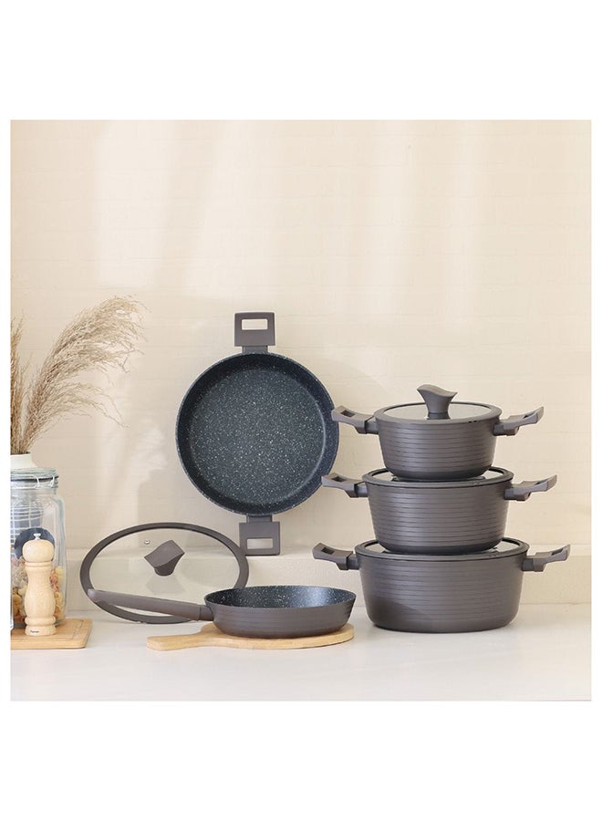 Essence 9 Piece Midnight Cross Cookware Set Forged Aluminum Material Cook Ware Set For Home Kitchen 3.2/3.7Mm 60X37X18 Cm Brown