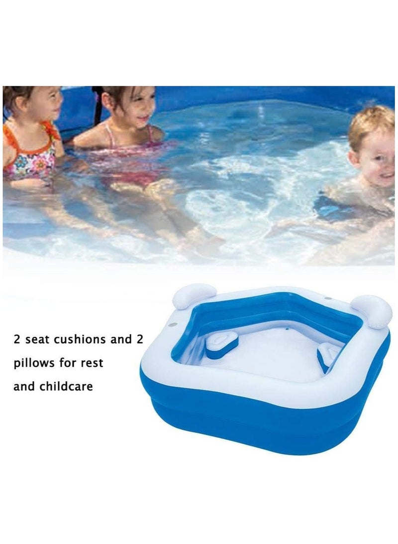 Inflatable Pool With 2 Seats Headrest Cup Holder Family Paddling Pool Swimming Pool Bath Tub For Kids Toddlers Adults