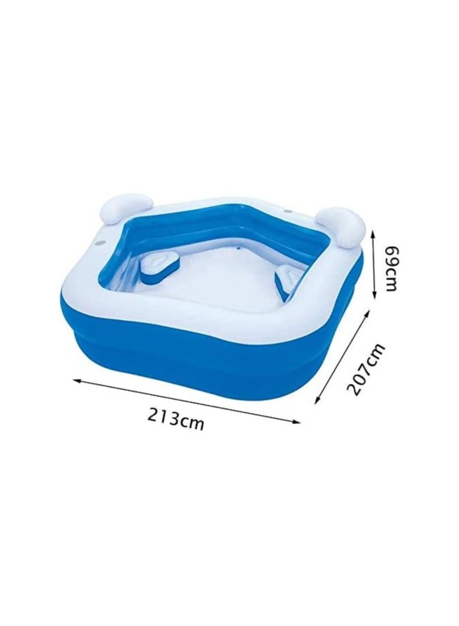 Inflatable Pool With 2 Seats Headrest Cup Holder Family Paddling Pool Swimming Pool Bath Tub For Kids Toddlers Adults