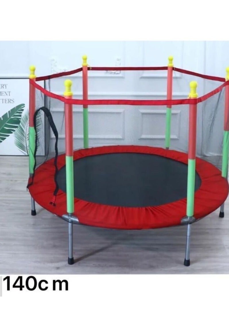 Safe and Fun Children's Trampoline Indoor and Outdoor Exercise Toy with Protective Fence, Jumping Bed, and Safety Net Pad for Kids' Fitness and Playtime