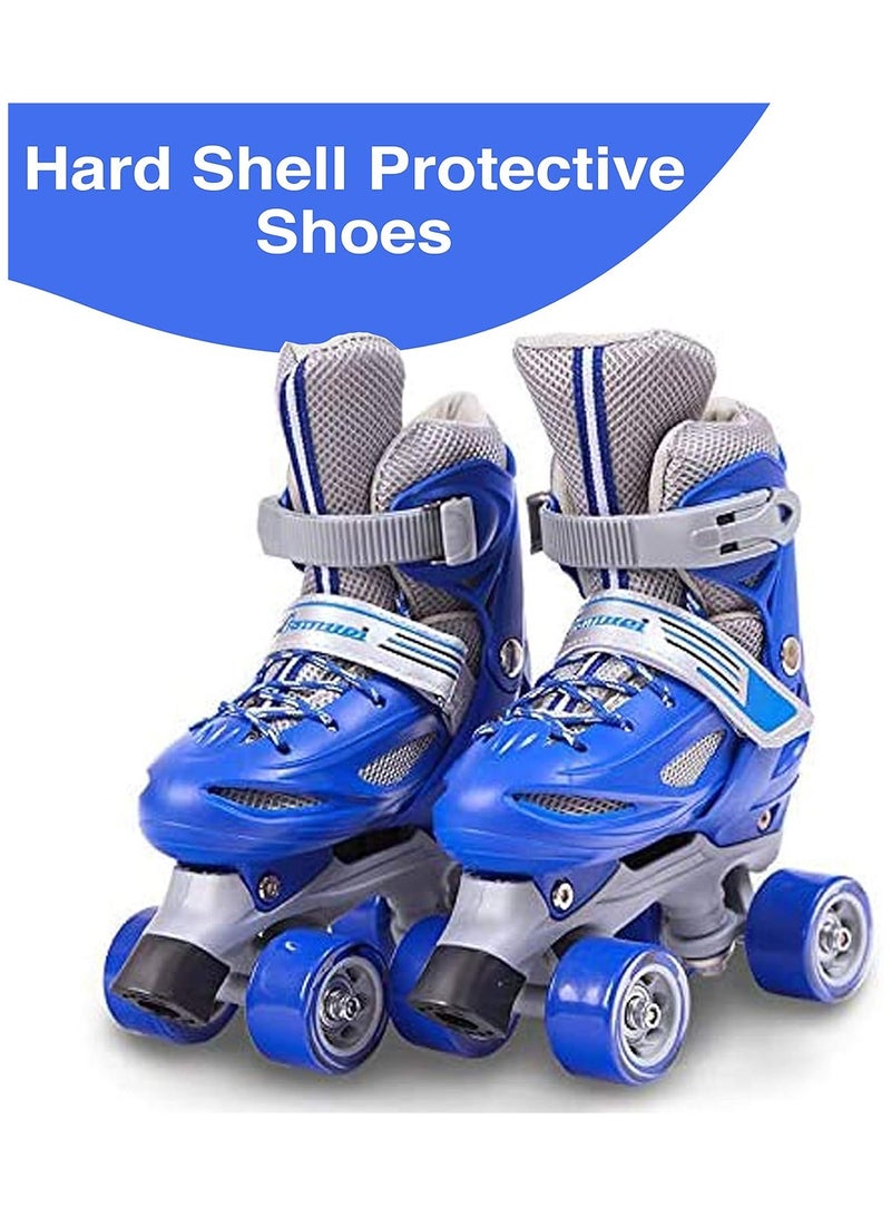 Roller Skates Adjustable Size 30-34 , 34-38, Double Row 4 Wheel Skates for Children Skates for Boys And Girls Including Full Protective Gear Set BLUE color