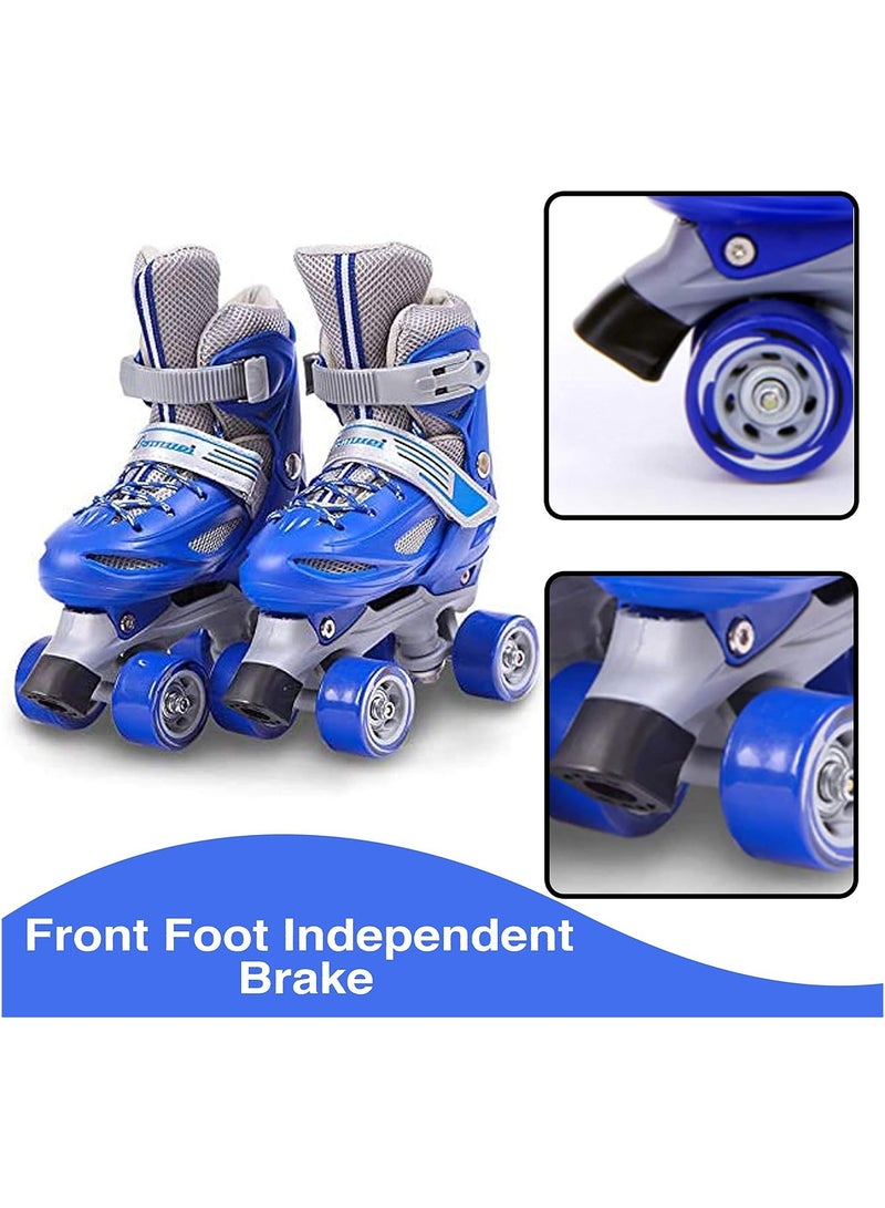 Roller Skates Adjustable Size 30-34 , 34-38, Double Row 4 Wheel Skates for Children Skates for Boys And Girls Including Full Protective Gear Set BLUE color