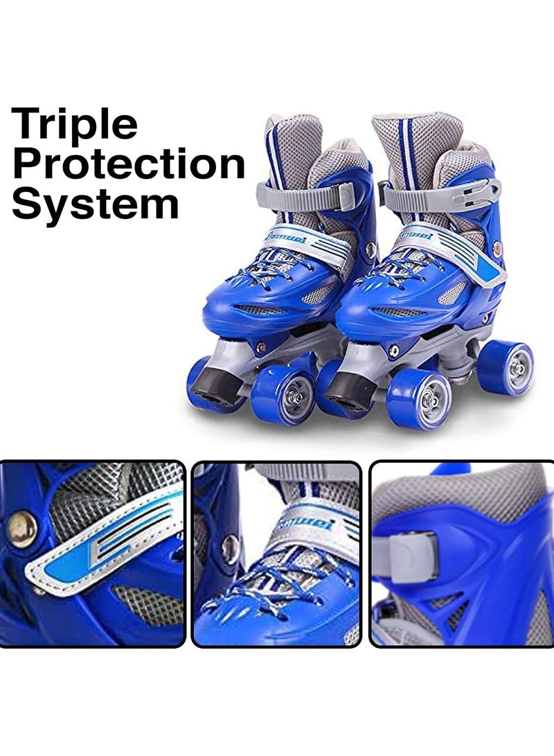 Roller Skates Adjustable Size 30-34 , 34-38, Double Row 4 Wheel Skates for Children Skates for Boys And Girls Including Full Protective Gear Set BLUE color