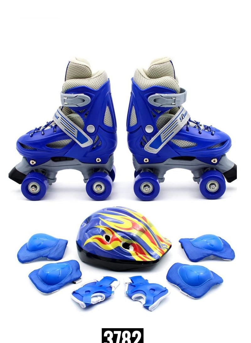 Roller Skates Adjustable Size 30-34 , 34-38, Double Row 4 Wheel Skates for Children Skates for Boys And Girls Including Full Protective Gear Set BLUE color