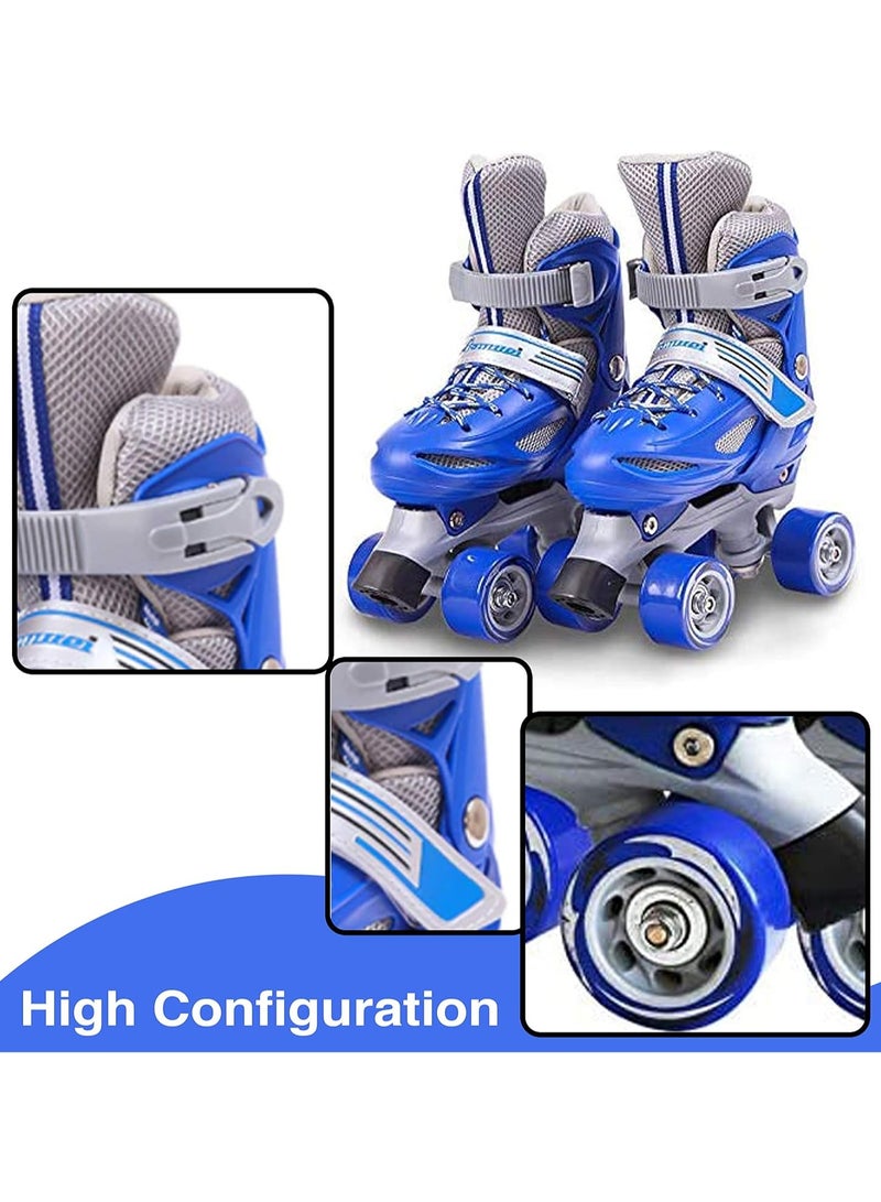 Roller Skates Adjustable Size 30-34 , 34-38, Double Row 4 Wheel Skates for Children Skates for Boys And Girls Including Full Protective Gear Set BLUE color