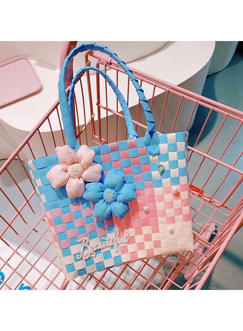 New Macaron Cherry Blossom Summer Woven Vegetable Basket Bag