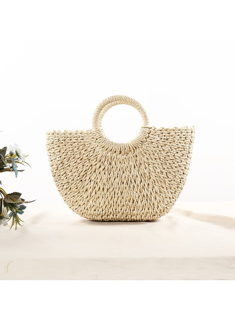 New Minimalist Style Hand-Held Semi-Circular Grass Woven Bag