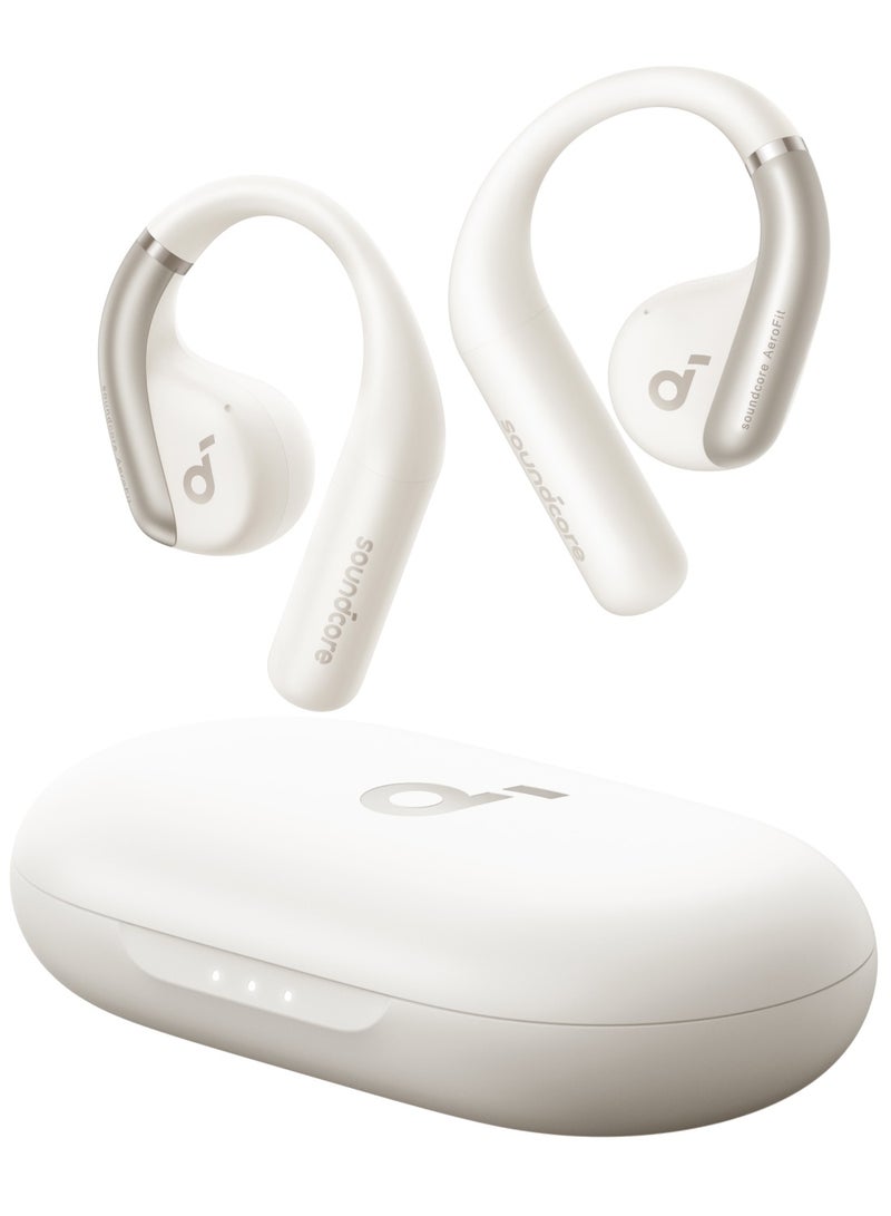 AeroFit Open-Ear Headphones, Ultra Comfort, Snug Fit, Ergonomic Ear Hook, Balanced Sound, IPX7 Waterproof, 42H Playtime, Bluetooth 5.3, App Control, Clear Calls, Wireless Earbuds White