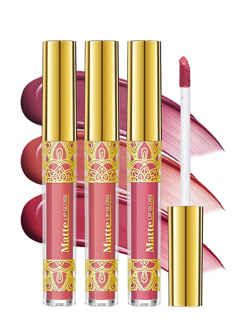 3Pcs Matte Lipstick, 3 Colors Velvet Nude High Pigment Not Fade Smooth Long-Lasting Wear Non-Stick Cup Waterproof Matte Lip Gloss for Lip Makeup for Women and Teenage Girls