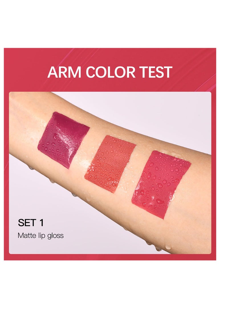 3Pcs Matte Lipstick, 3 Colors Velvet Nude High Pigment Not Fade Smooth Long-Lasting Wear Non-Stick Cup Waterproof Matte Lip Gloss for Lip Makeup for Women and Teenage Girls