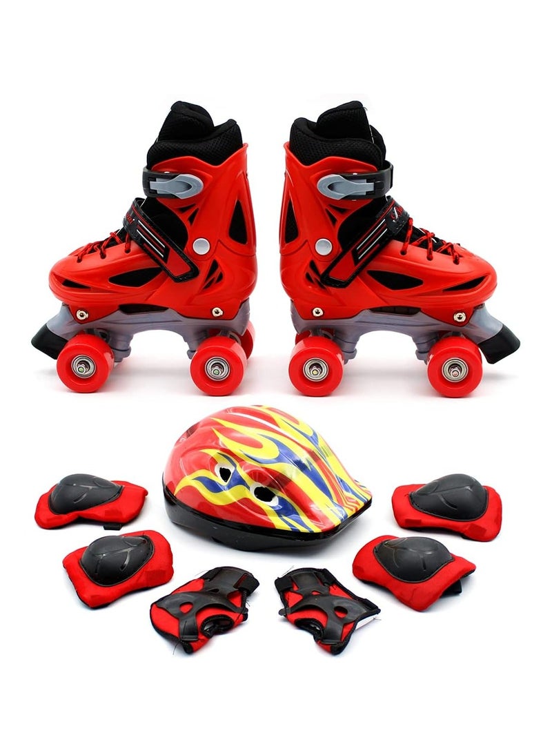 Roller Skates Adjustable Size 30-34 , 34-38, Double Row 4 Wheel Skates for Children Skates for Boys And Girls Including Full Protective Gear Set RED color