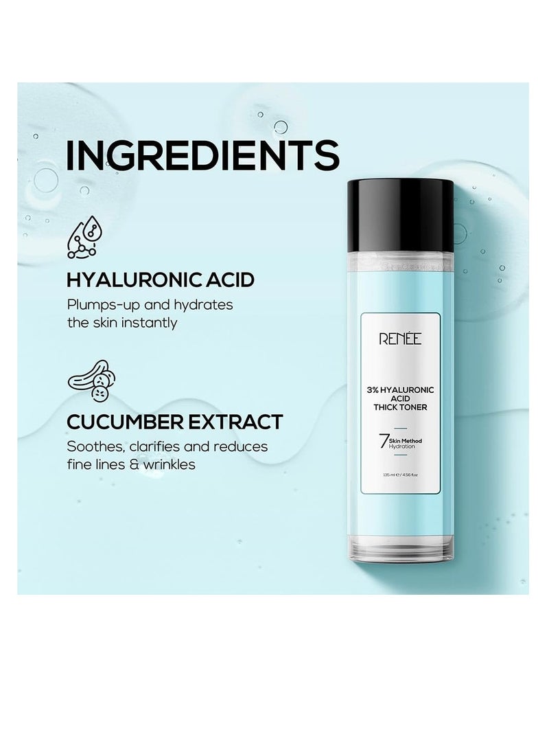 RENEE 3% Hyaluronic Acid Thick Face Toner for Intense Hydration and Glassy Luminous Radiant SkinReduces Fine Lines Contains Vitamin B5 and Cucumber Extract Soothes and Moisturizes Dewy Finish 135 Ml