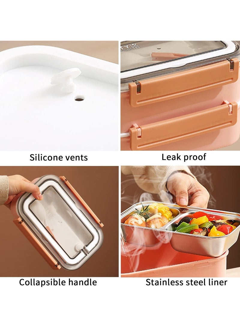 Stainless Steel Lunch Box - Insulated Bento Box Multifunctional Containers Food Containers with 2 Compartments,Tableware, Nylon insulation bag (1.6L Pink)