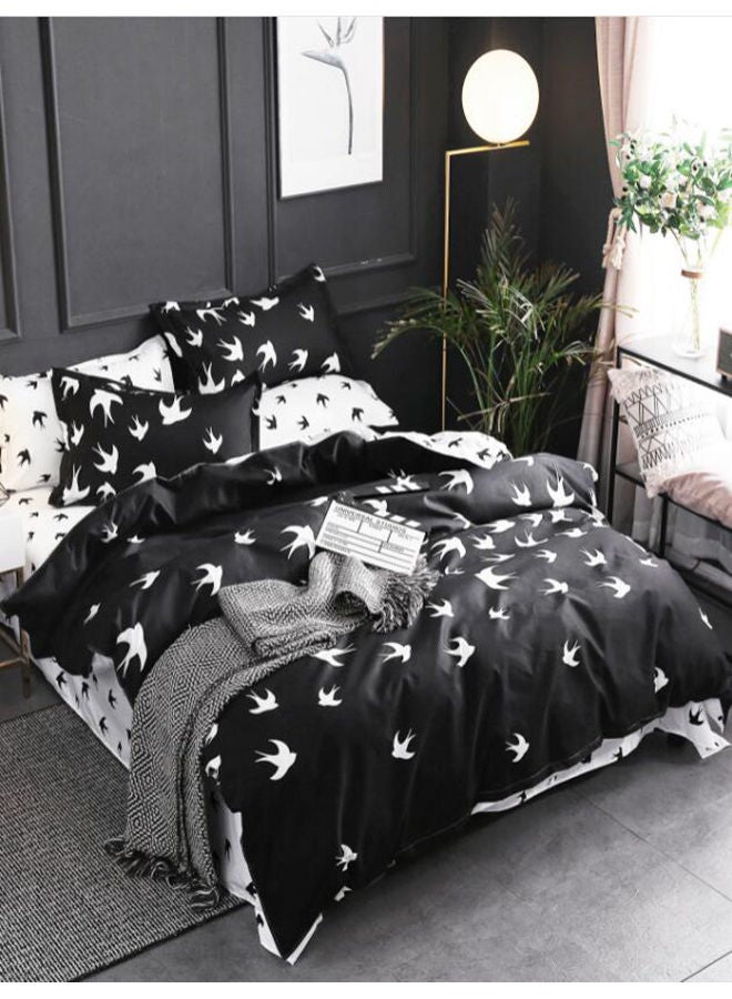 3-Piece Floral Printed Queen Duvet Cover Set Cotton Black 210x230cm