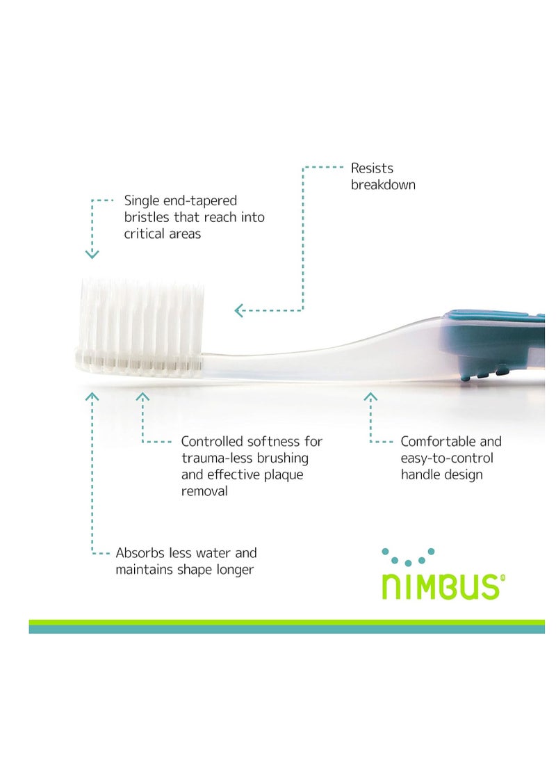 Nimbus Extra Soft Toothbrushes (Compact Size Head) Periodontist Design Tapered Bristles for Sensitive Teeth and Receding Gums, Individually Wrapped Plaque Remover Toothbrush (5 Pack, Colors May Vary)
