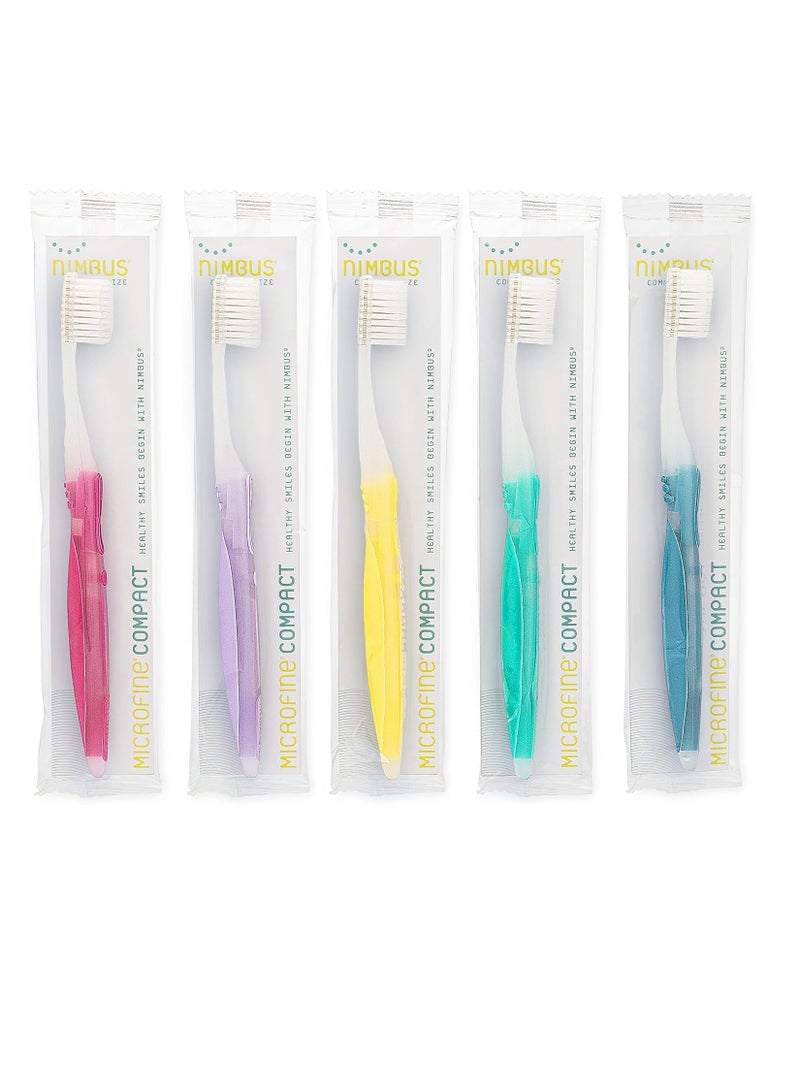 Nimbus Extra Soft Toothbrushes (Compact Size Head) Periodontist Design Tapered Bristles for Sensitive Teeth and Receding Gums, Individually Wrapped Plaque Remover Toothbrush (5 Pack, Colors May Vary)