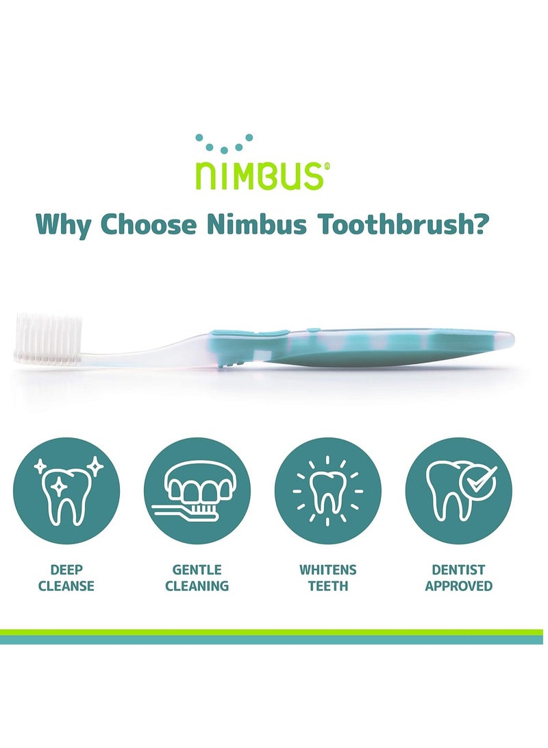 Nimbus Extra Soft Toothbrushes (Compact Size Head) Periodontist Design Tapered Bristles for Sensitive Teeth and Receding Gums, Individually Wrapped Plaque Remover Toothbrush (5 Pack, Colors May Vary)
