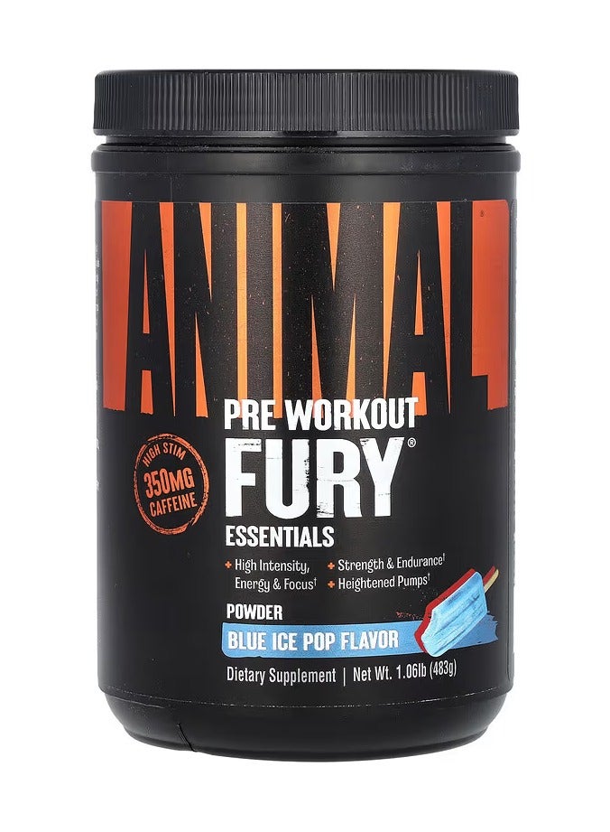 Animal Pre-workout Fury Essentials 483g Blue Ice Pop Flavor 30 Serving