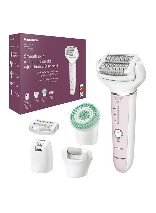 Wet And Dry Epilator For Women, Double Disc With 60 Tweezers, Flexible 90° Pivoting Head, 3 Speed Setting And Led Light Es-Ey80 White