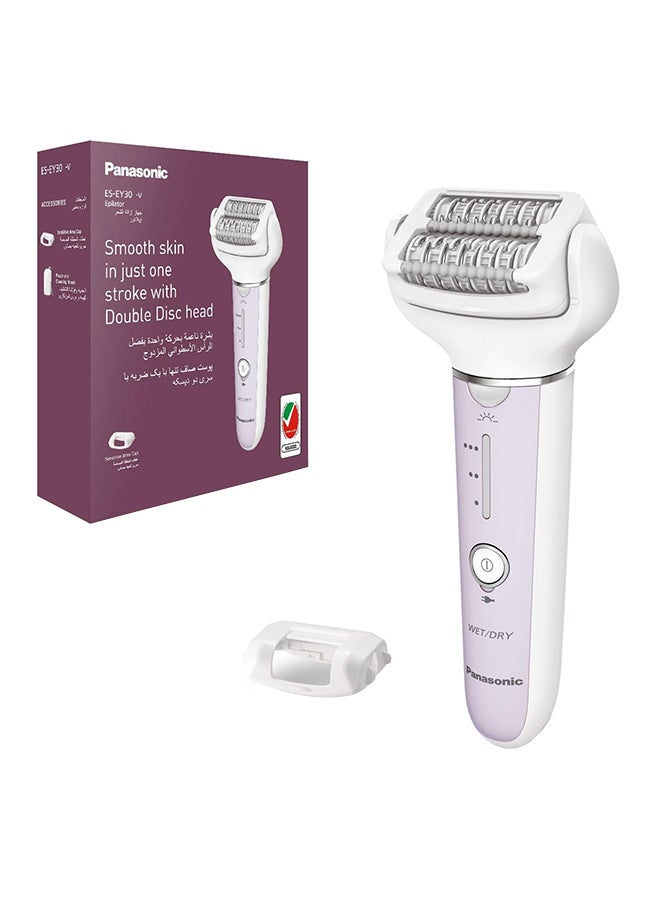 Wet And Dry Epilator For Women, Double Disc With 60 Tweezers, Flexible 90° Pivoting Head, 3 Speed Setting And Led Light Es-Ey30 White