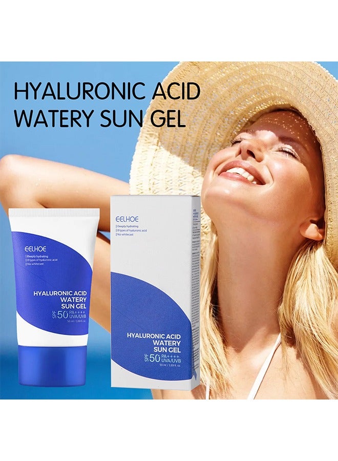 Hyaluronic Acid Watery Sun Gel Spf50+ Pa++++ - 50ml, Natural Moisturizing Sunscreen, Sun Protection Cream for Face,Water Resistant and Non-Greasy Sunscreen, Against Uva&Uvb Radiation