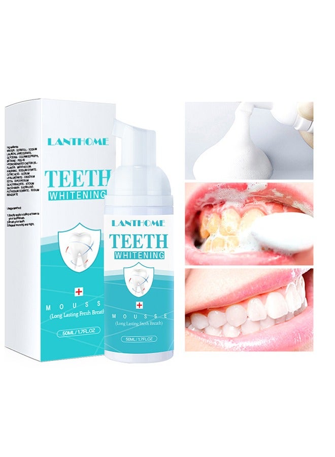 Teeth Whitening Mousse Long Lasting Fresh Breath,White Foam Teeth Whitening Mousse ，Stain Remover, Teeth Whitening Booster (50ml)