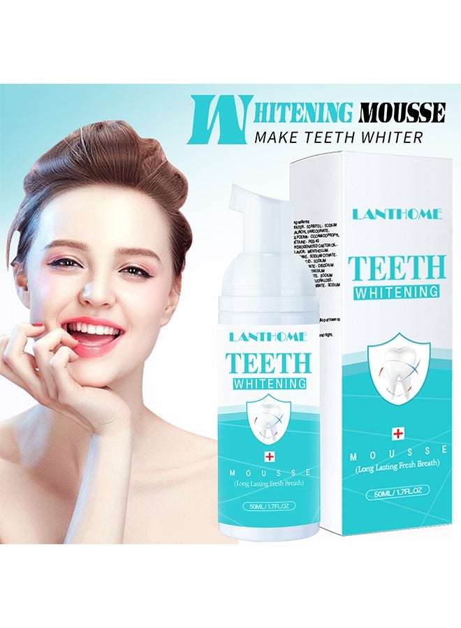 Teeth Whitening Mousse Long Lasting Fresh Breath,White Foam Teeth Whitening Mousse ，Stain Remover, Teeth Whitening Booster (50ml)