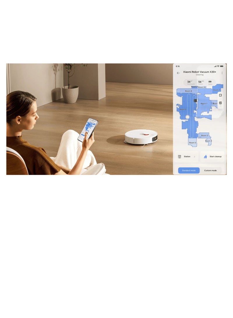 Robot Vacuum X20+ White | 6000Pa powerful suction | 4L super-large-capacity water tank| Voice Control | App Control | 1000 W C102 | BHR8125EN | BHR8124EU White