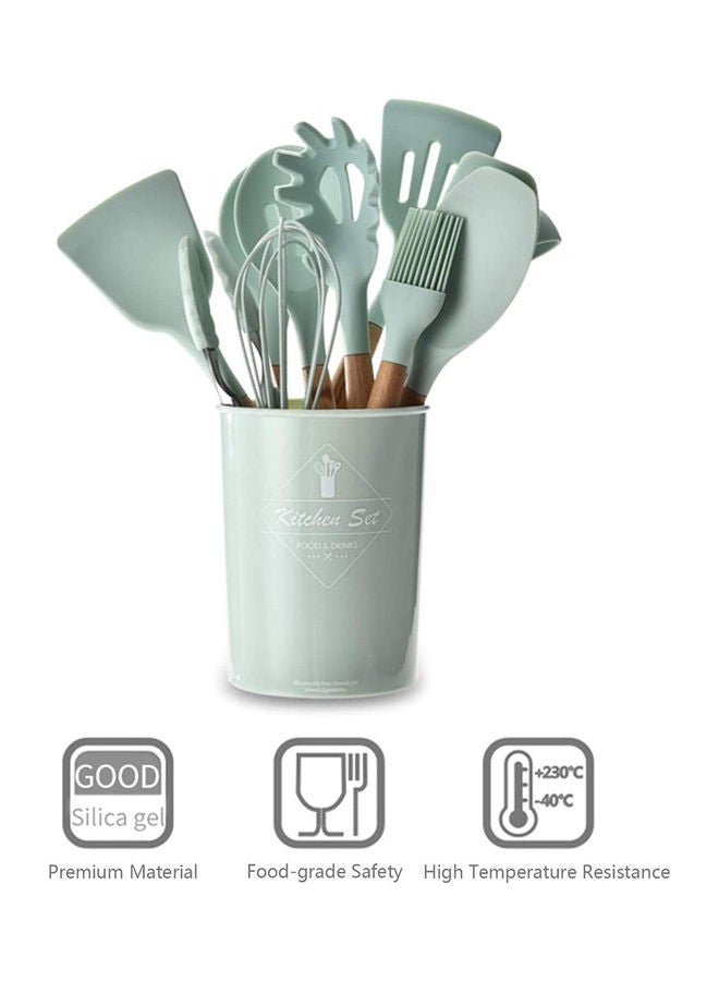 11-Piece Wooden Handle Bucket Cookware Set Mint Green