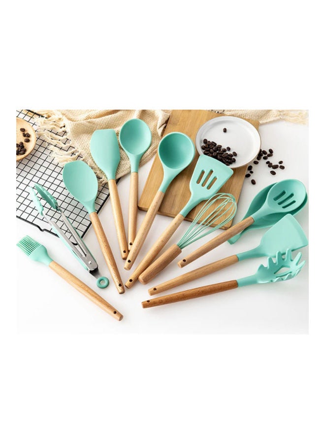 11-Piece Wooden Handle Bucket Cookware Set Mint Green