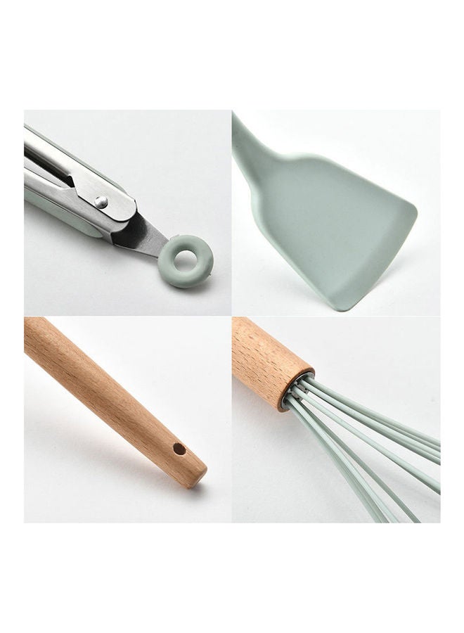 11-Piece Wooden Handle Bucket Cookware Set Mint Green