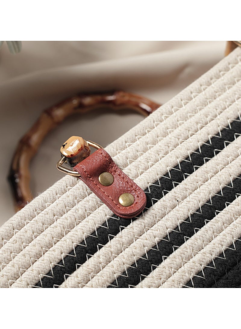 New Minimalist High-Capacity Striped Grass Woven Bag