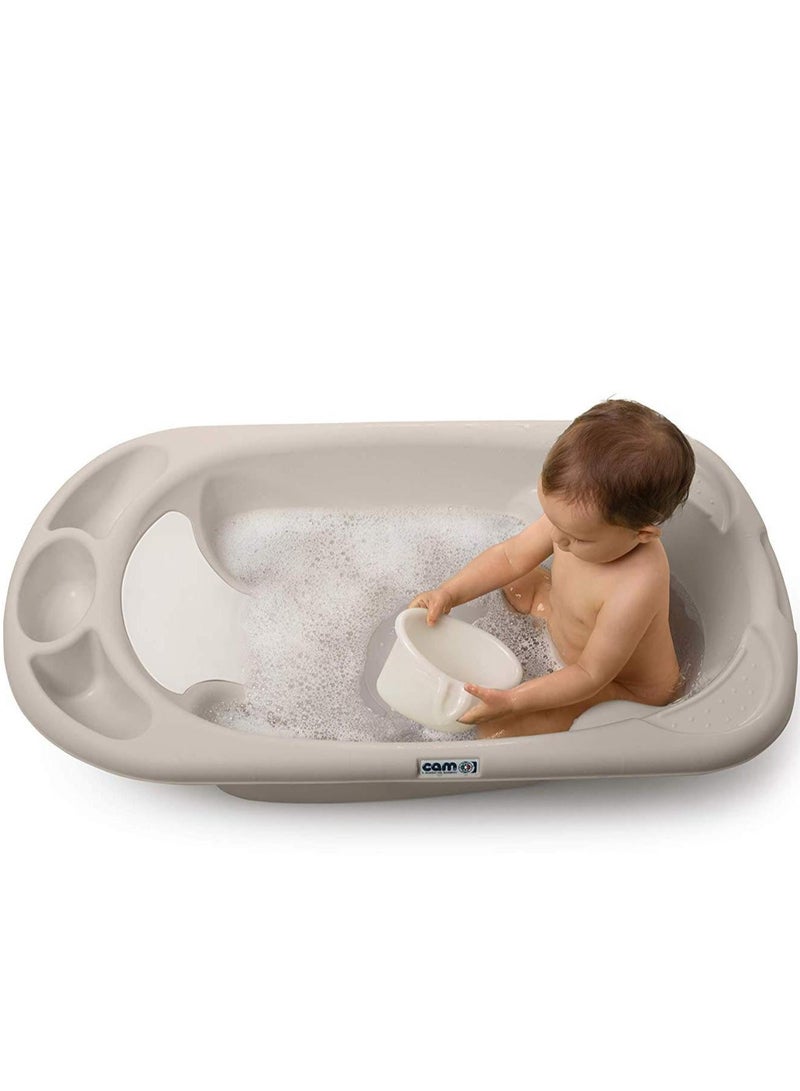 Baby Bath Tub  - Beige - Made In Italy - Compact Folding - Incline  Babies From 0 To 6 Months And One Seat With Armrests For Babies From 6 To 12 Months - Portable With Storage