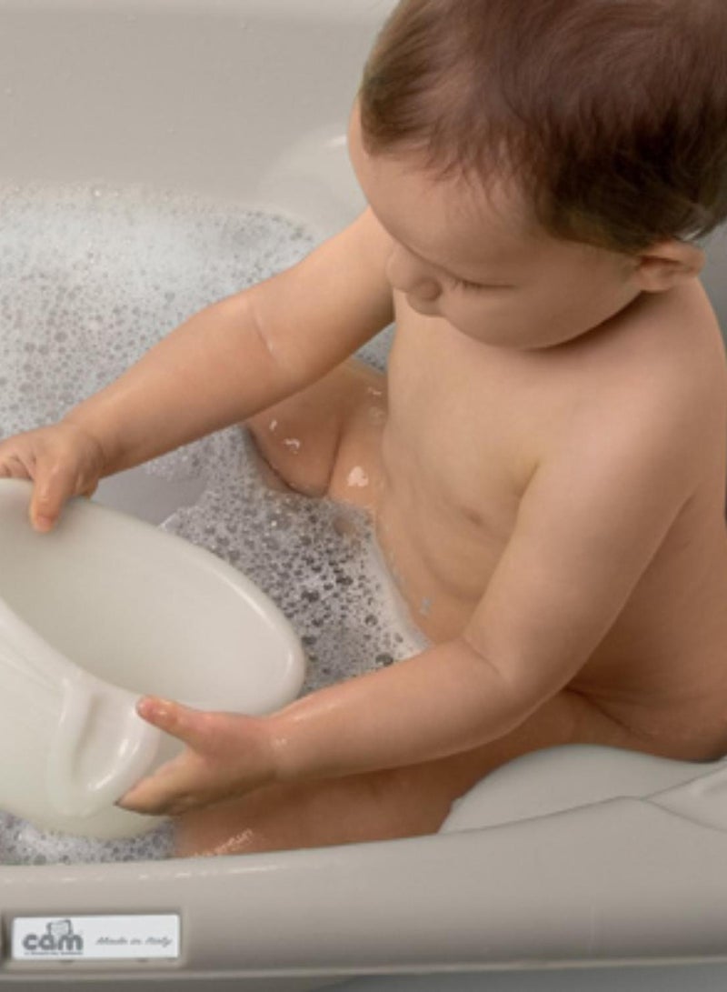 Baby Bath Tub  - Beige - Made In Italy - Compact Folding - Incline  Babies From 0 To 6 Months And One Seat With Armrests For Babies From 6 To 12 Months - Portable With Storage