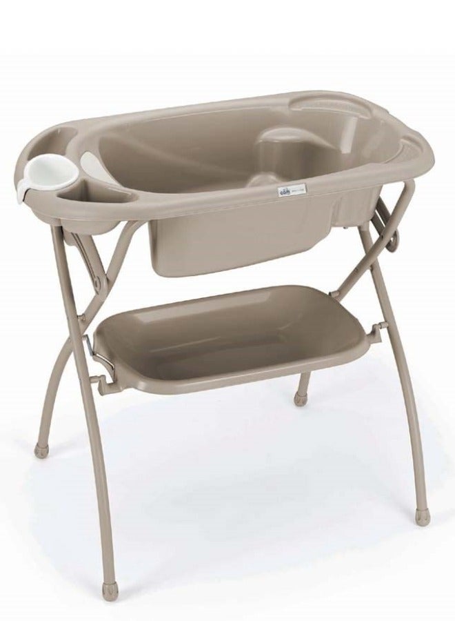 Baby Bath Tub  - Beige - Made In Italy - Compact Folding - Incline  Babies From 0 To 6 Months And One Seat With Armrests For Babies From 6 To 12 Months - Portable With Storage