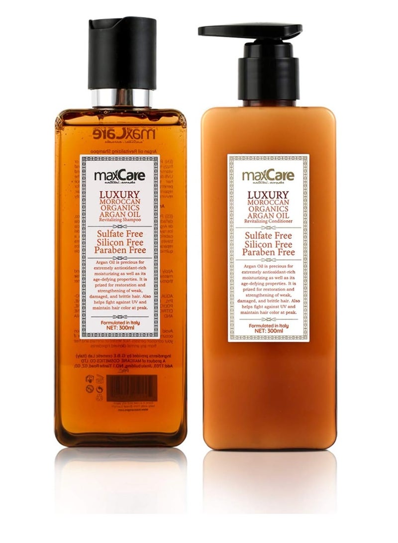 MaxCare Moroccan Organic Argan Oil Shampoo and Conditioner Set Sulfate Free,Paraben Free 300ml