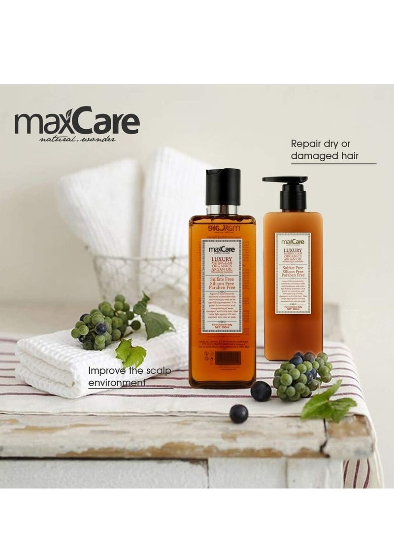 MaxCare Moroccan Organic Argan Oil Shampoo and Conditioner Set Sulfate Free,Paraben Free 300ml