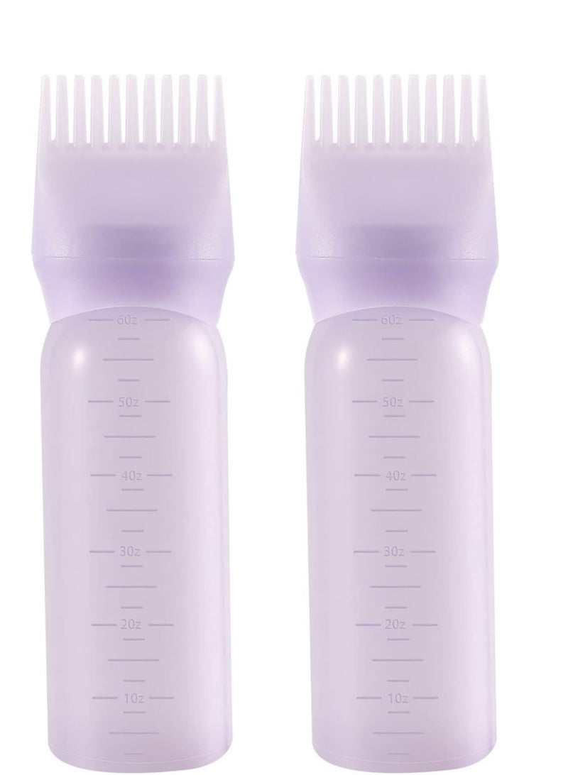 Pimoys Root Comb Applicator Bottle 6 Ounce, 2 Pack Oil Applicator for Hair Dye, Bottle Applicator Brush with Graduated Scale, Purple