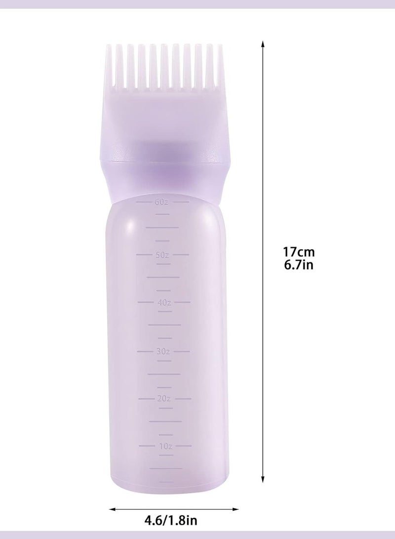 Pimoys Root Comb Applicator Bottle 6 Ounce, 2 Pack Oil Applicator for Hair Dye, Bottle Applicator Brush with Graduated Scale, Purple