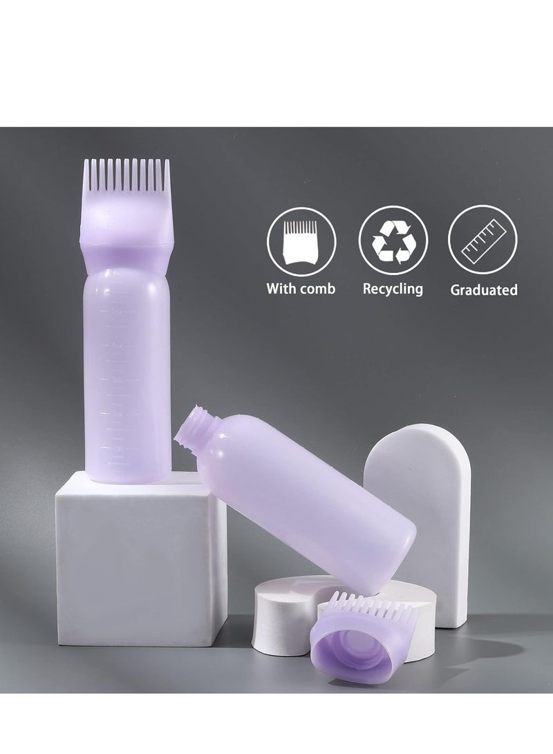 Pimoys Root Comb Applicator Bottle 6 Ounce, 2 Pack Oil Applicator for Hair Dye, Bottle Applicator Brush with Graduated Scale, Purple