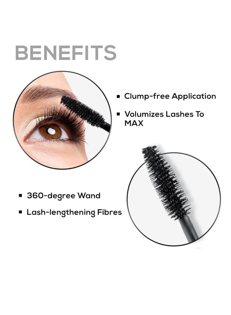 RENEE Volumax Mascara Black 10ml  Quick Dry Waterproof Long Lasting Weightless Formula  Volumizes  Lengthens and Conditions the Lashes With Intense Color   360  Degree Wand for Clump Free Application