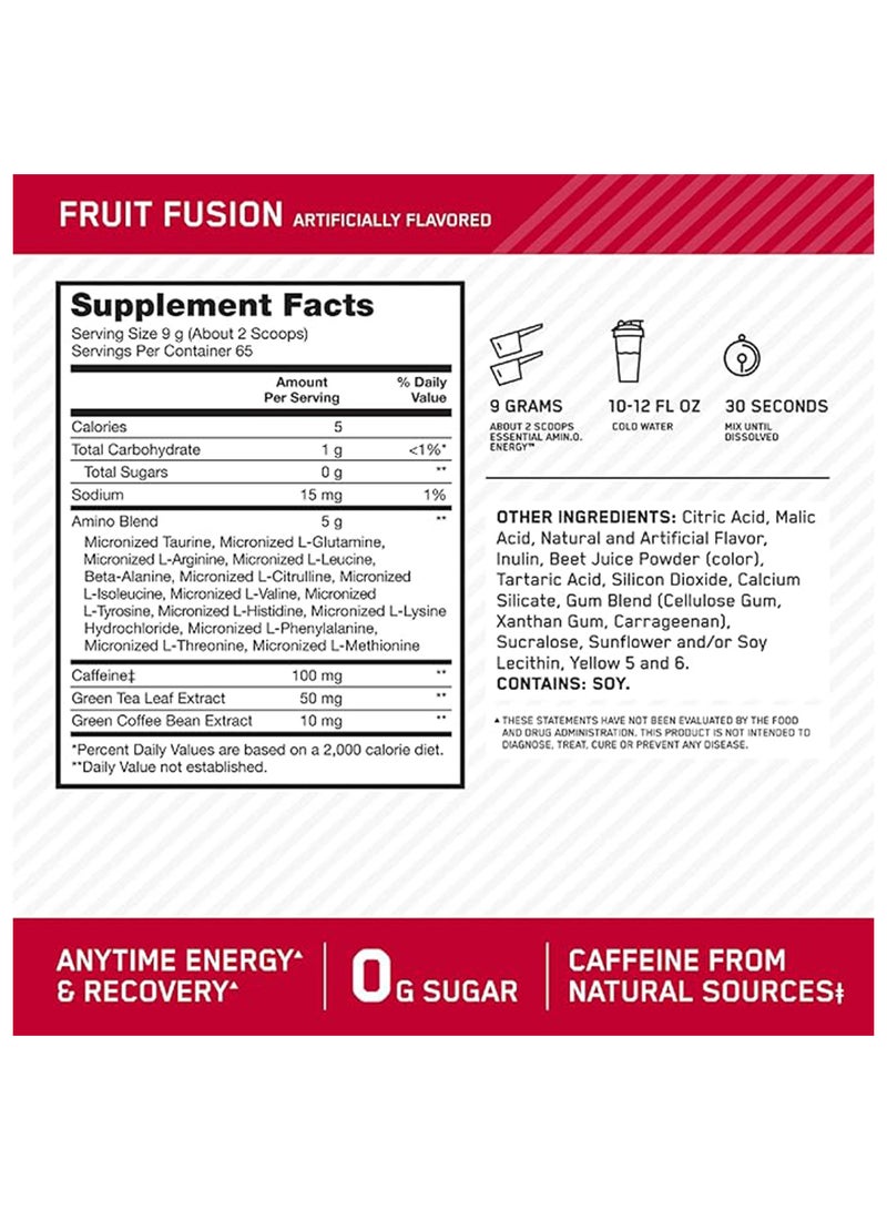 Amino Energy - Pre Workout With Green Tea, Bcaa, Amino Acids, Keto Friendly, Green Coffee Extract Fruit Fusion - 585 gm , 65 Servings