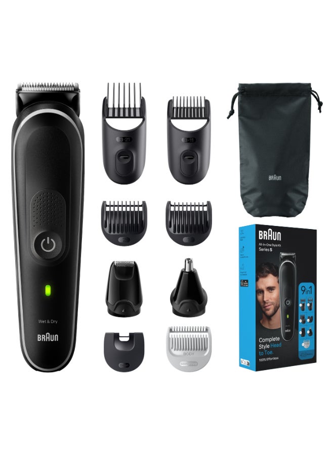 9-In-1 Curated Kit For Head-To-Toe Styling, Beard, Hair, Ears And Nose With 100-Min Runtime Grey